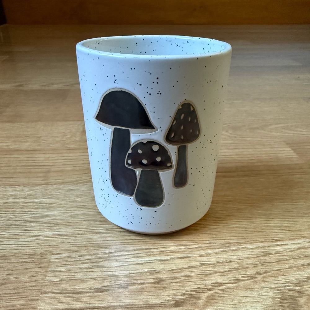 Whimsical Prima Mushroom Motif Speckled Mug